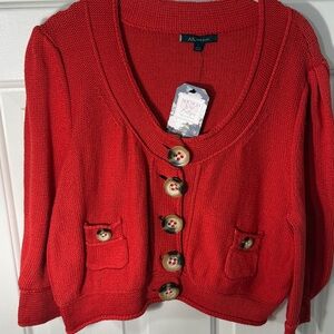 VTG cardigan AK Anne Klein red 100% cotton fits s m fabulous buttons